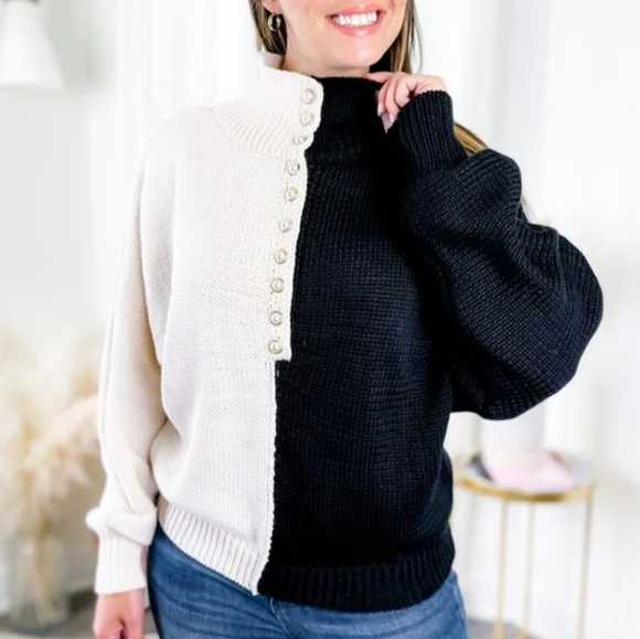 *FINAL SALE* NWOT POL Dolman Sleeve Turtle Neck Sweater W/ Pearl Button Detail - Picture 2 of 14